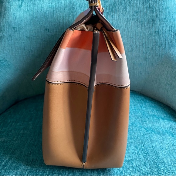 Tory Burch Block-T Degrade Vachetta Fresh Melon Leather Shoulder Strap Satchel - Picture 8 of 16